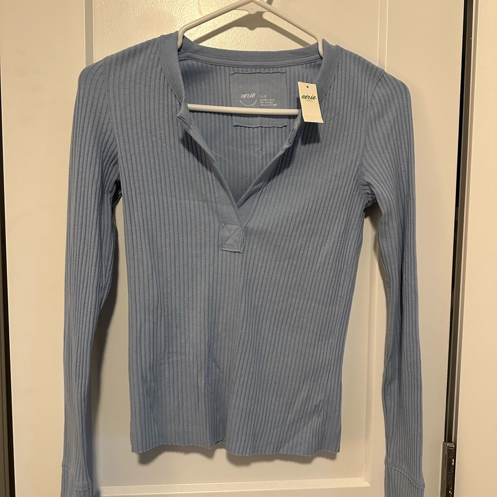 Aerie Light Blue Ribbed Button Down Shirt